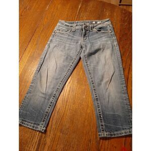 Size 27 Miss Me Denim Capri Blue Jean with Embellished Pockets Angel Wings